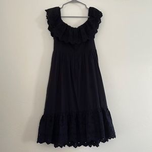 LoveShackFancy Black Off Shoulder Eyelet Dress